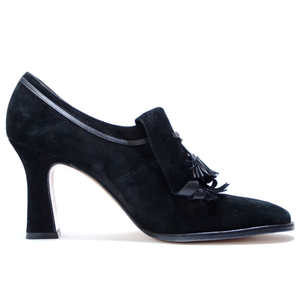 Vintage Ferragamo Black Suede Tassel Pumps 7.5AA